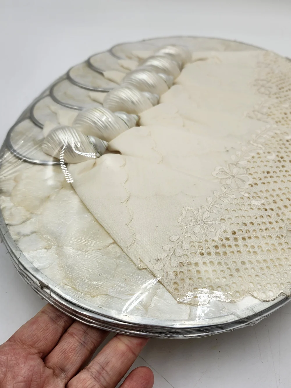 Vintage Mother of Pearl  Shell Placemat Coaster  Napkin Ring Set New Capiz